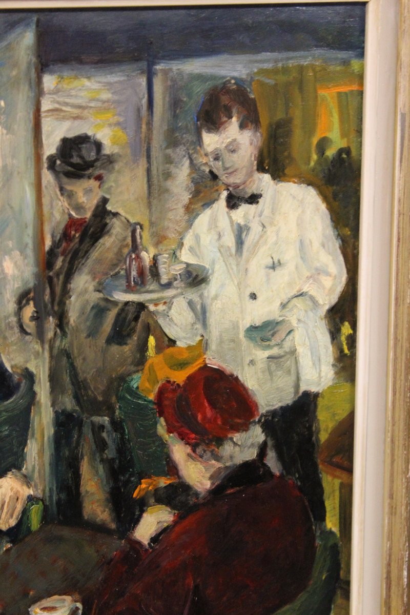 Huile sur Panneau " Café de Paris " par Henriette Germain -photo-5