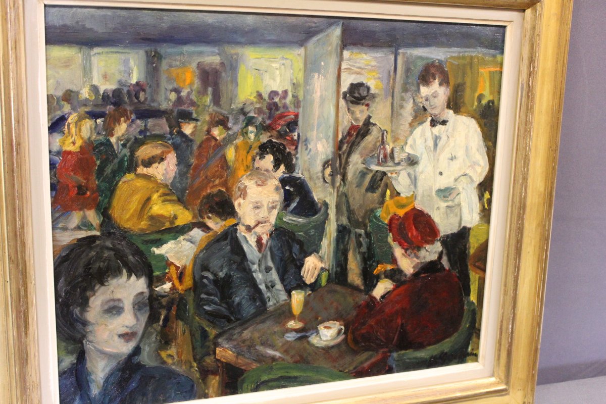 Huile sur Panneau " Café de Paris " par Henriette Germain -photo-7