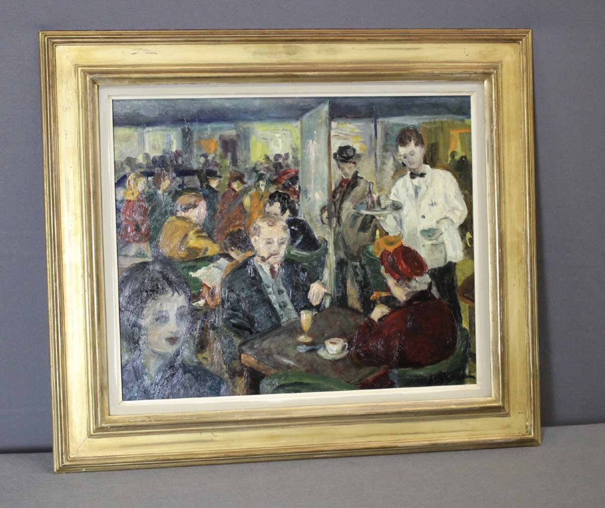 Huile sur Panneau " Café de Paris " par Henriette Germain -photo-8