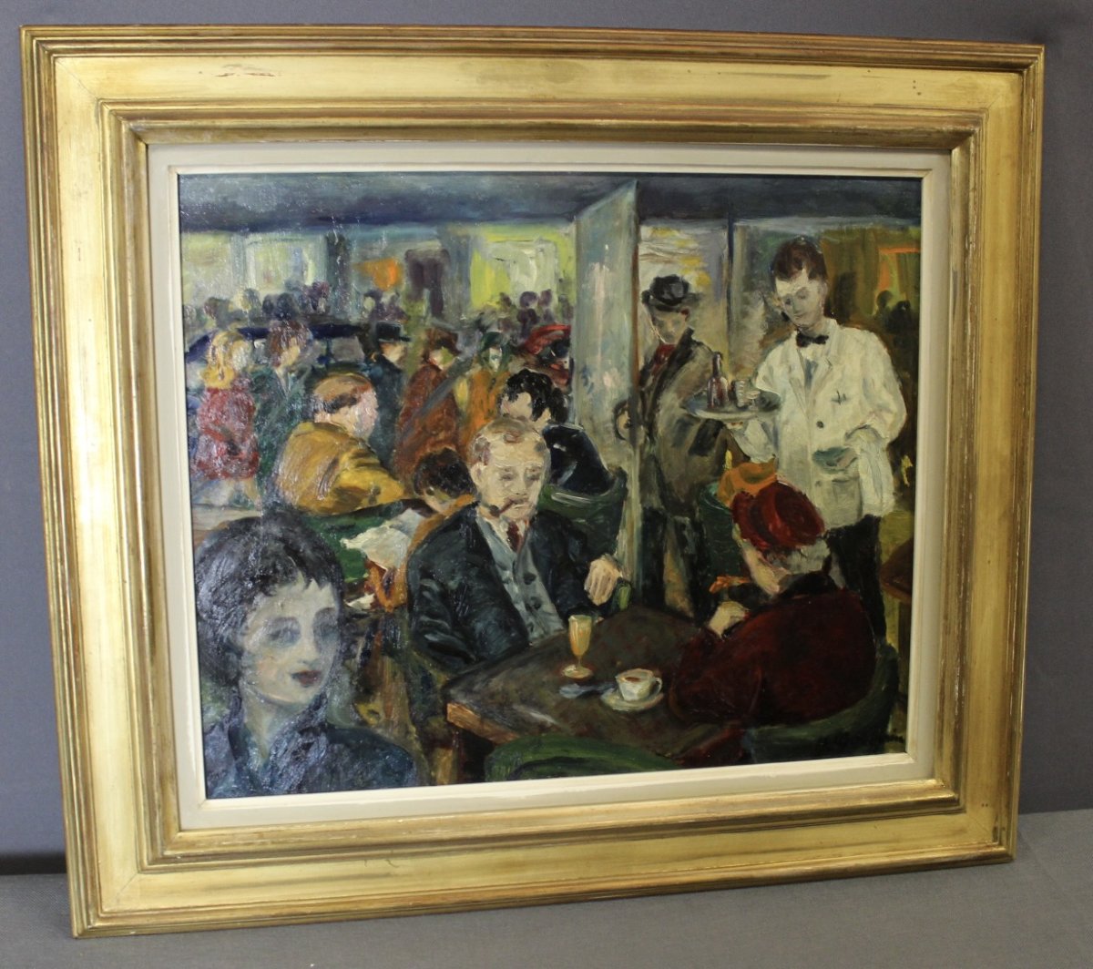 Huile sur Panneau " Café de Paris " par Henriette Germain 