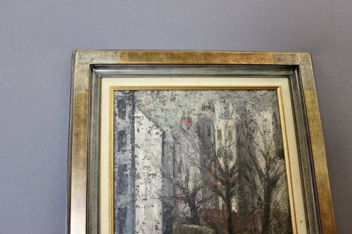 Huile sur Panneau , Vue de la Ville , par R. Tillier 1954-photo-3