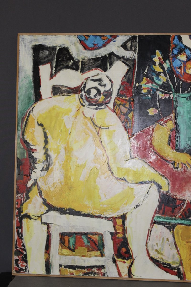 Huile sur toile Titré "Bavardage" par Gabriel Guy -photo-2