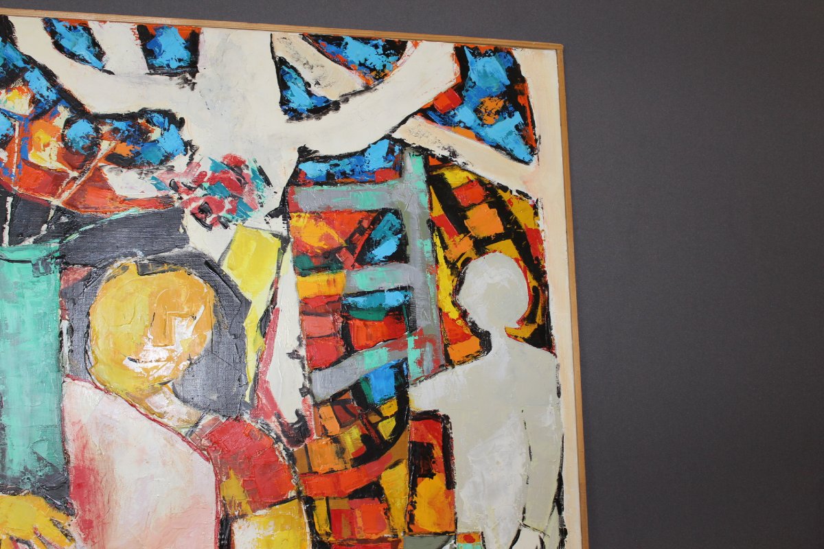 Huile sur toile Titré "Bavardage" par Gabriel Guy -photo-3