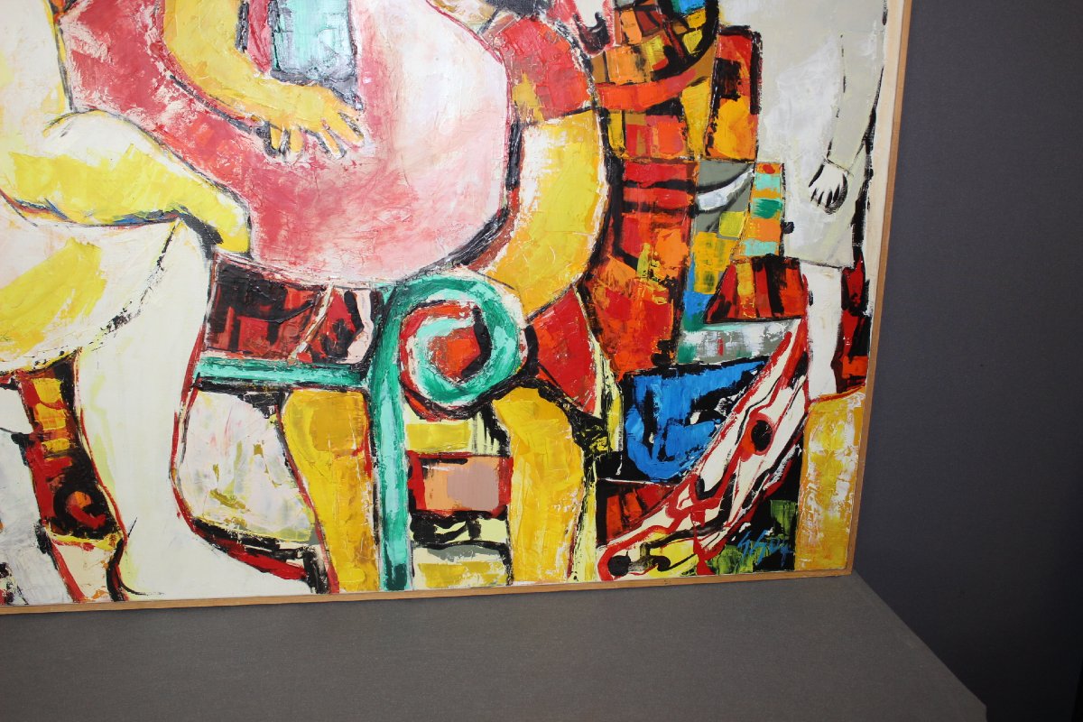 Huile sur toile Titré "Bavardage" par Gabriel Guy -photo-5