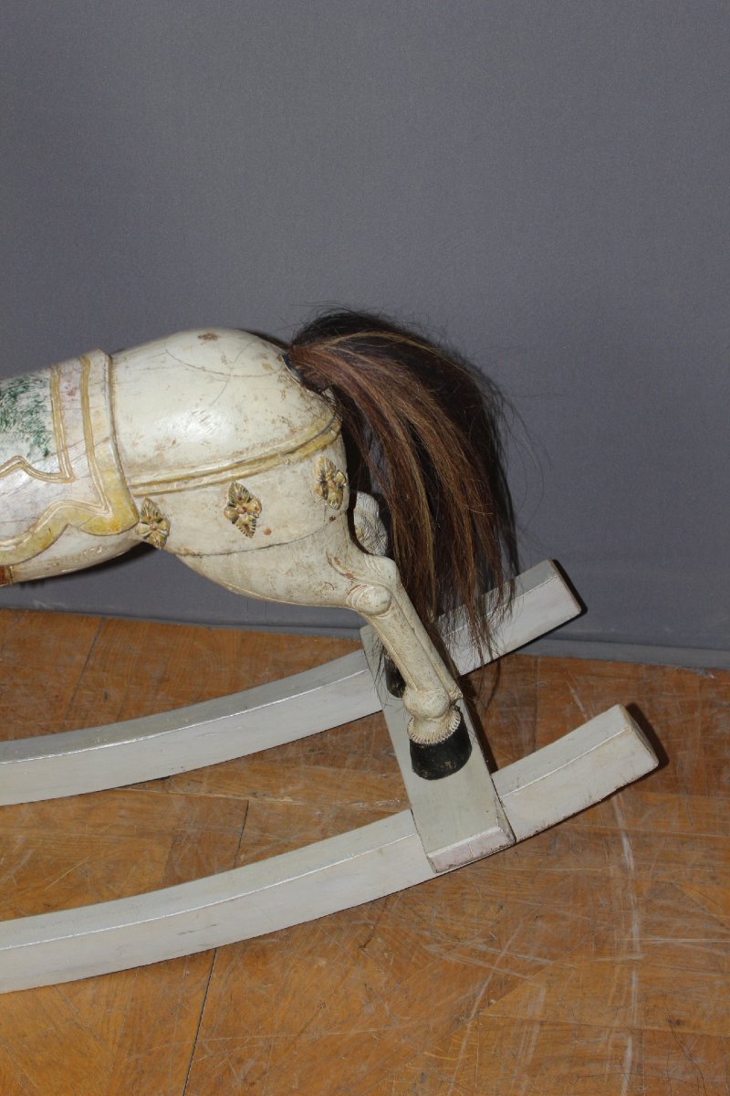 Early 20th-century Polychrome Carved Wooden Rocking Horse-photo-7