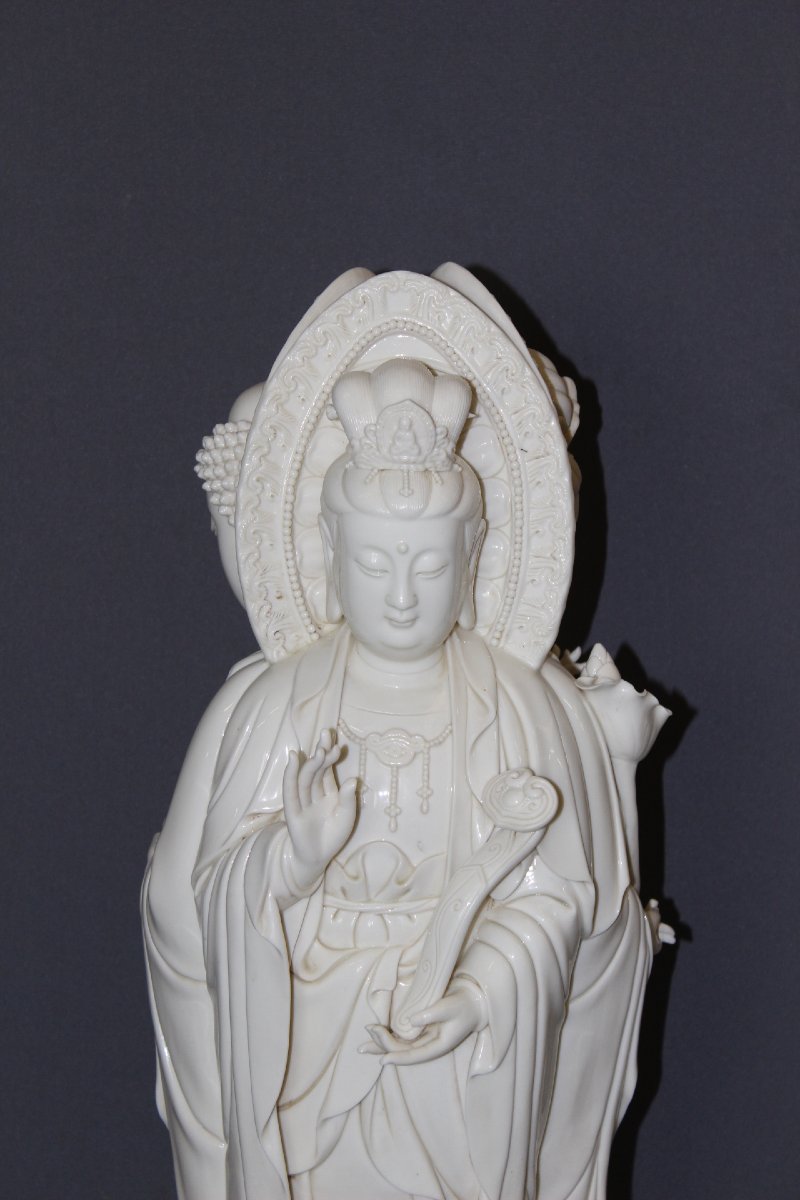 Blanc de Chine à Trois Divinités en Porcelaine Blanche , 68 cm-photo-2
