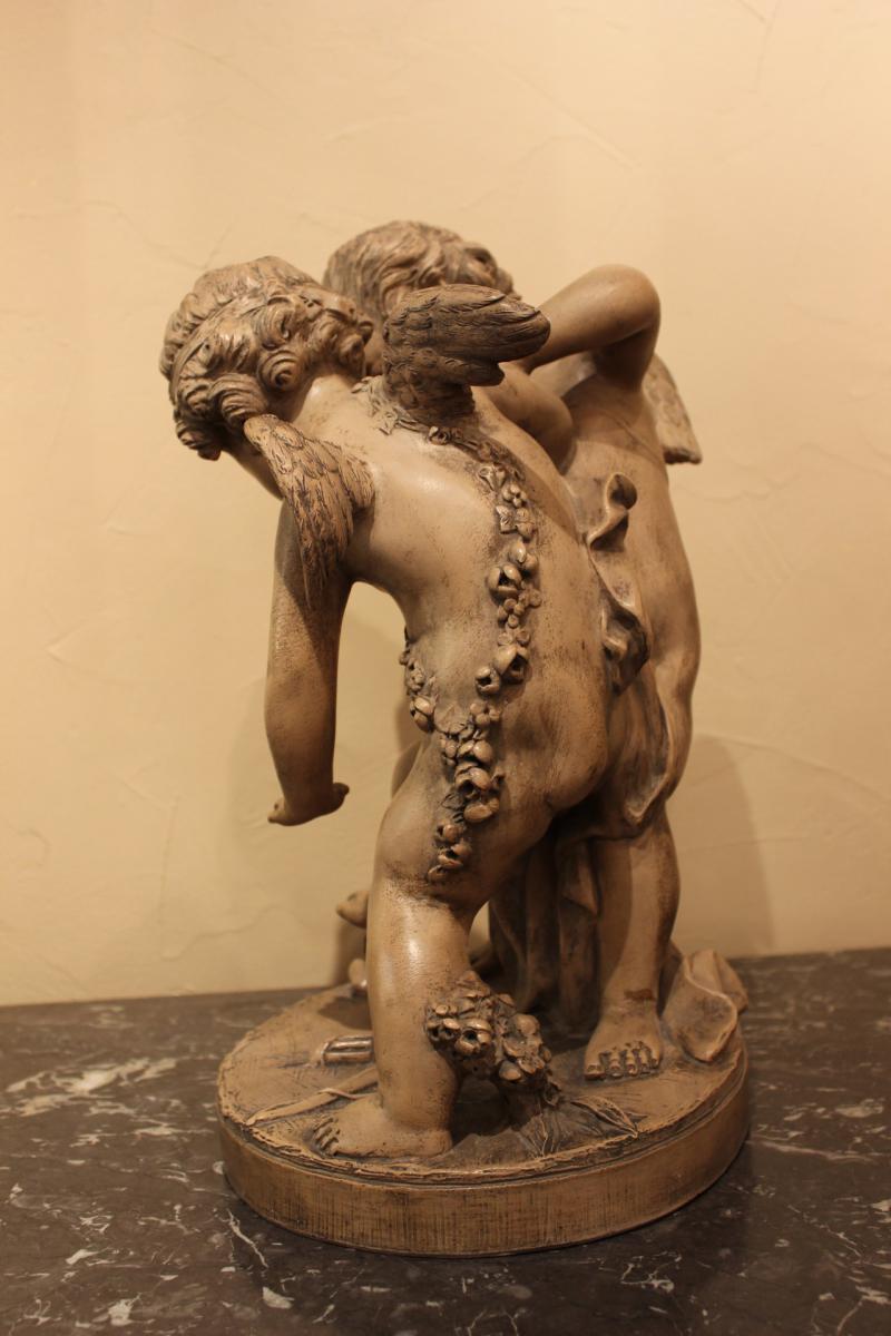 Sculpture d'Angelots En Terre Cuite -photo-4