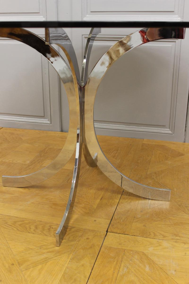 Table 1970 En Acier Chromé Et Verre Fumé-photo-2