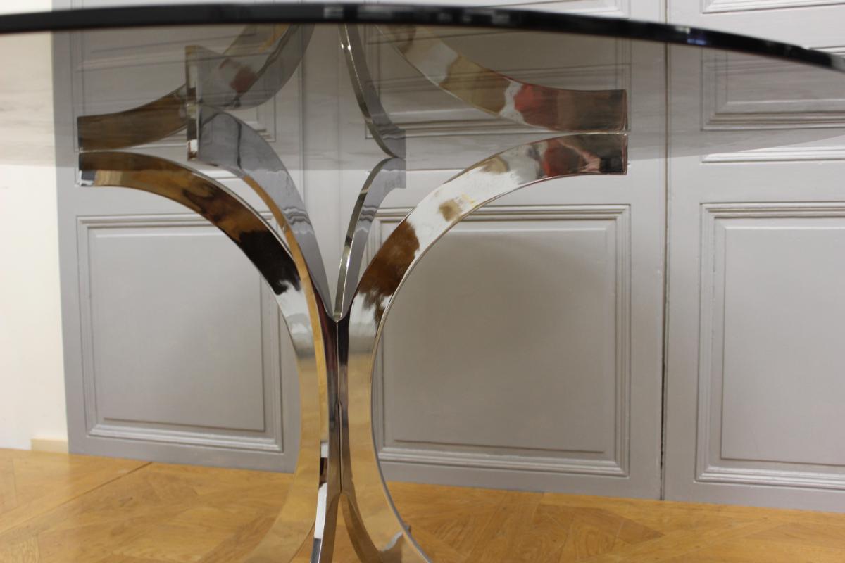 Table 1970 En Acier Chromé Et Verre Fumé-photo-3
