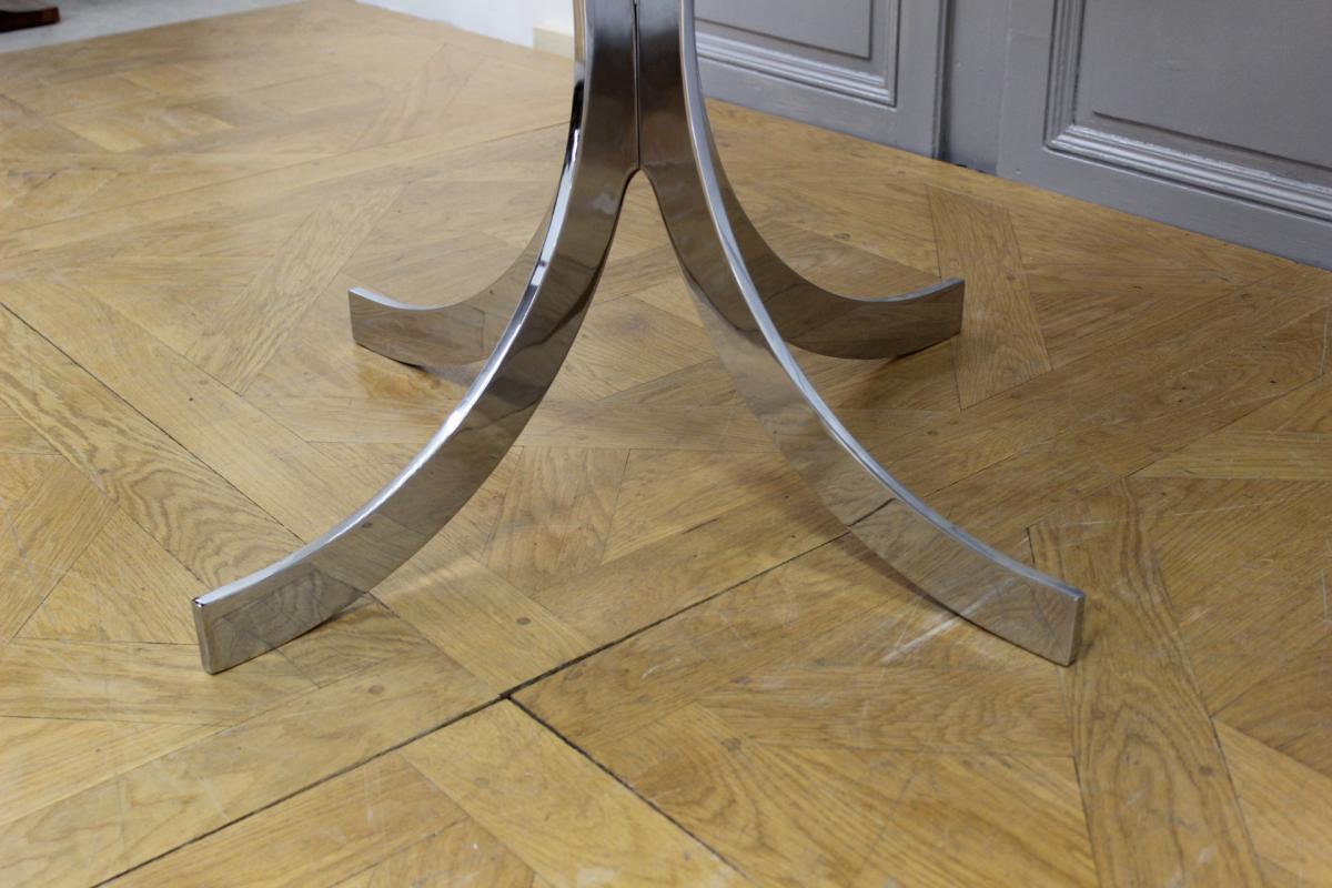 Table 1970 En Acier Chromé Et Verre Fumé-photo-1