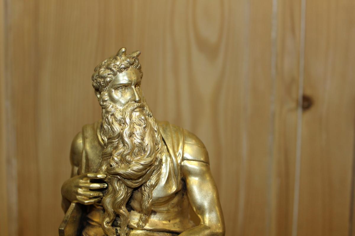 Bronze Doré Moïse Tenant Les Tables De La Loi d'Après Michel Ange-photo-2