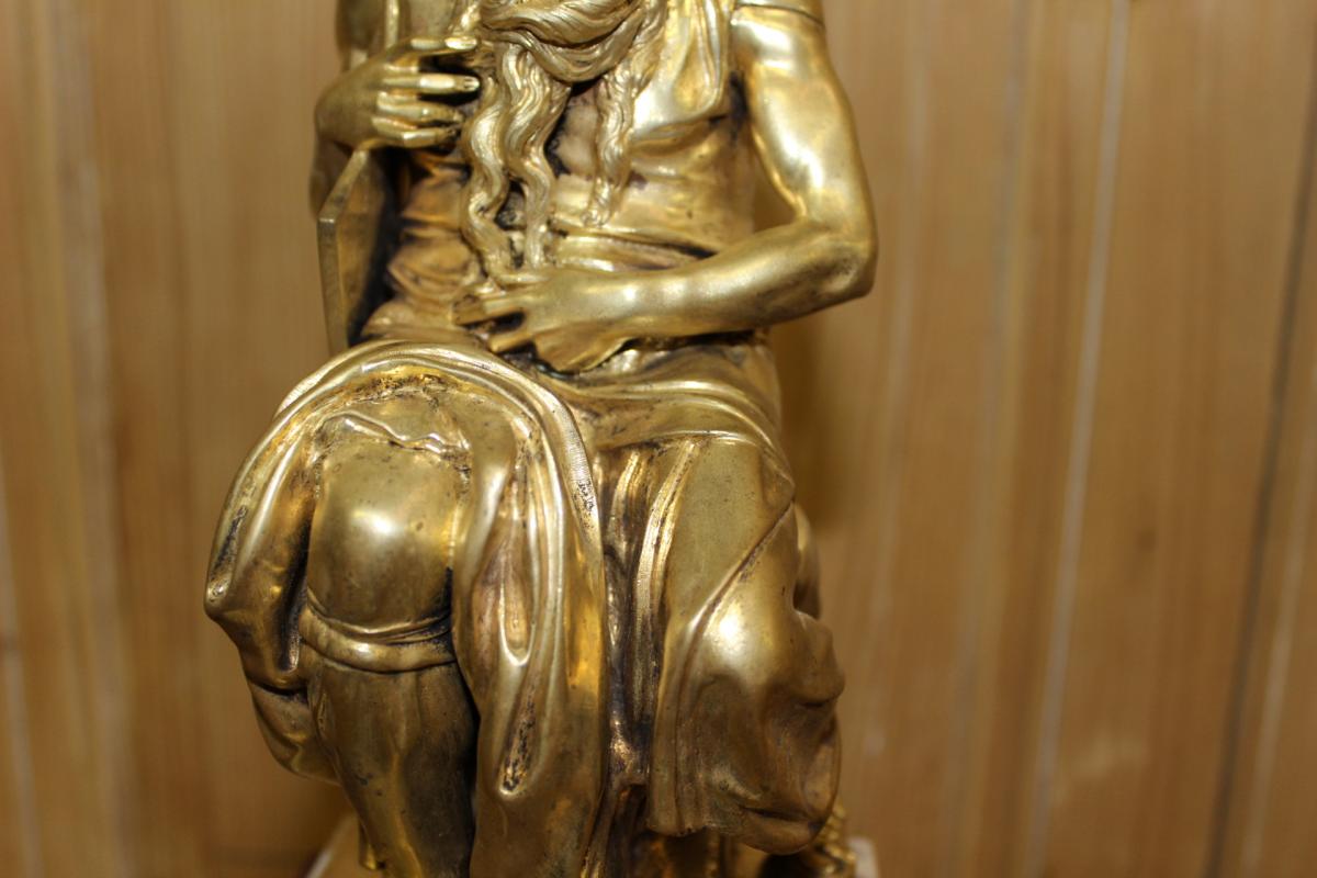 Bronze Doré Moïse Tenant Les Tables De La Loi d'Après Michel Ange-photo-3