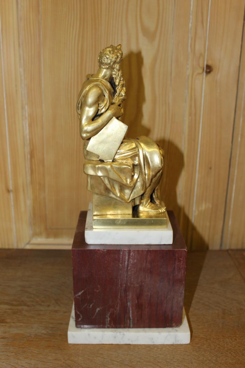Bronze Doré Moïse Tenant Les Tables De La Loi d'Après Michel Ange-photo-3
