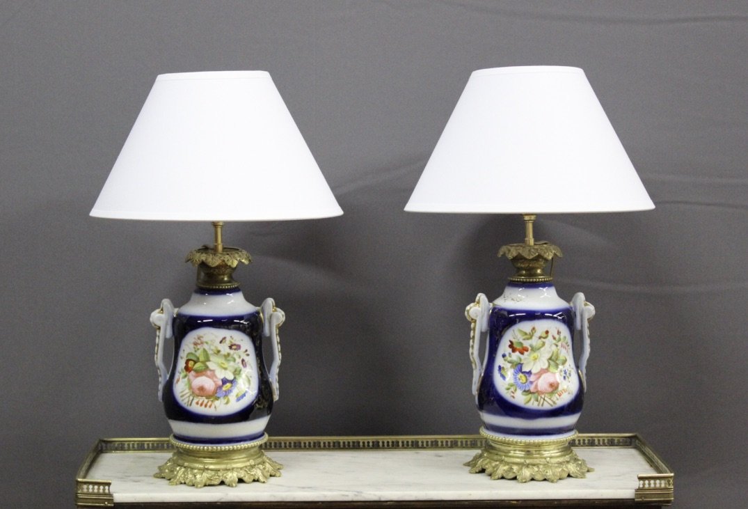 Pair Of Lamps Porcelain Bayeux End XIX-photo-4