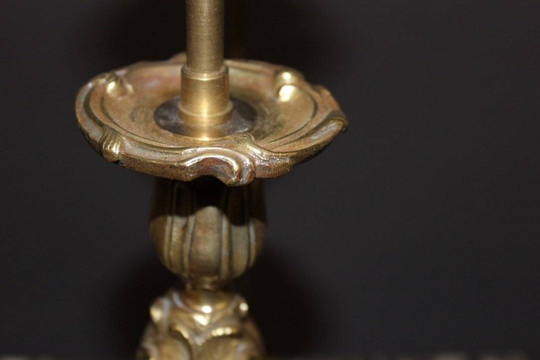 Pair Of Louis XV Candlesticks Mounted In Lamp-photo-2