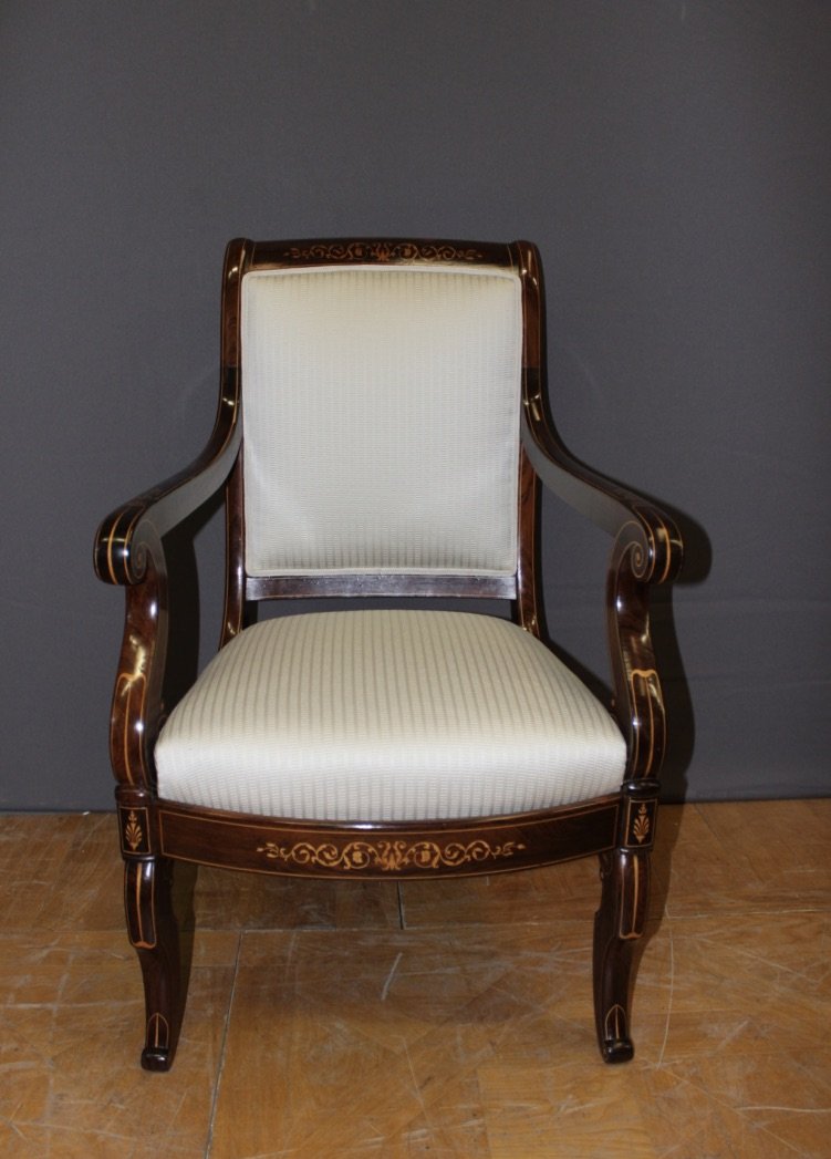 Pair Of Charles X Period Armchairs In Marquetry-photo-2