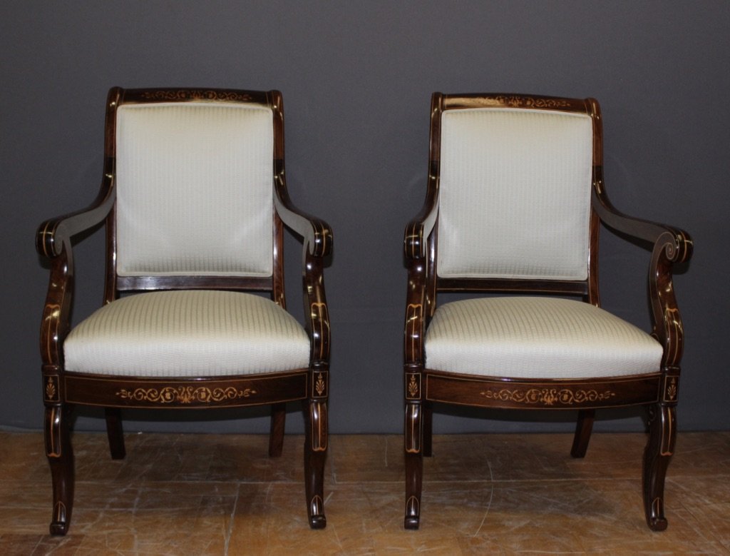Pair Of Charles X Period Armchairs In Marquetry