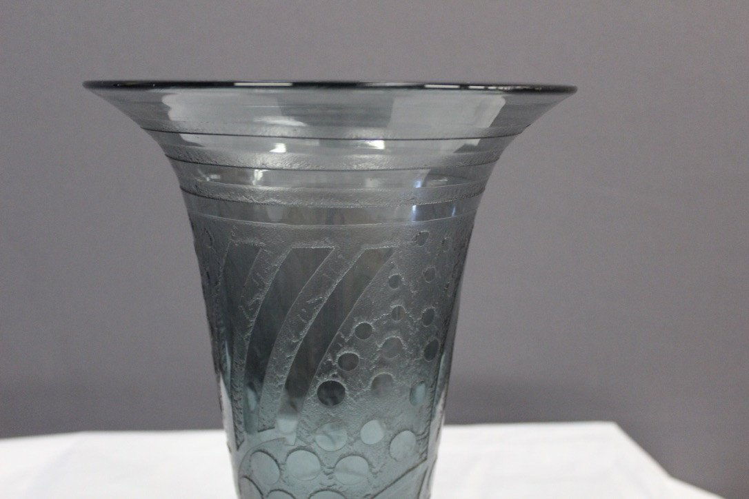 Vase Bleu d'époque  Art Déco Dégagé à l'Acide -photo-4
