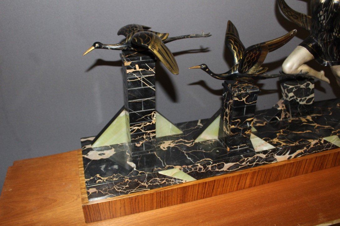 Important Art Deco Period Sculpture The Woman With The Storks-photo-3
