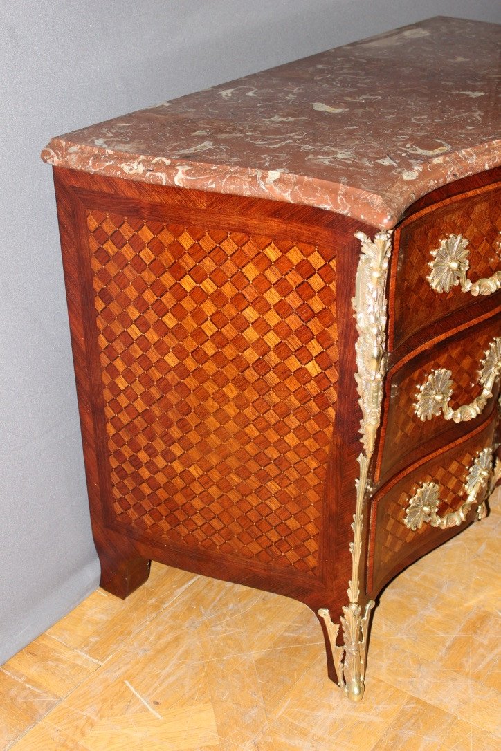 Commode Arbalète Louis XIV En Marqueterie De Cube -photo-5