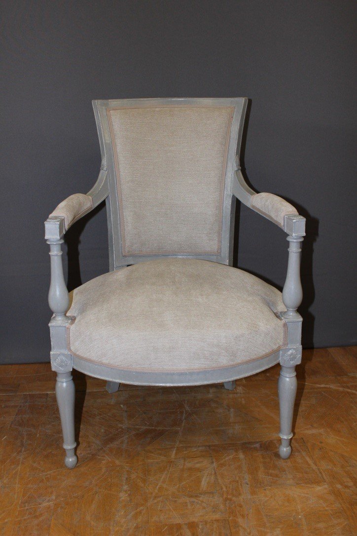 Paire De Fauteuils d'époque Directoire En Bois Peint XIX-photo-3