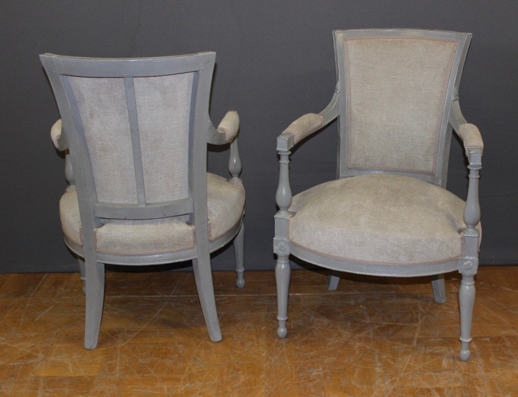 Paire De Fauteuils d'époque Directoire En Bois Peint XIX-photo-7