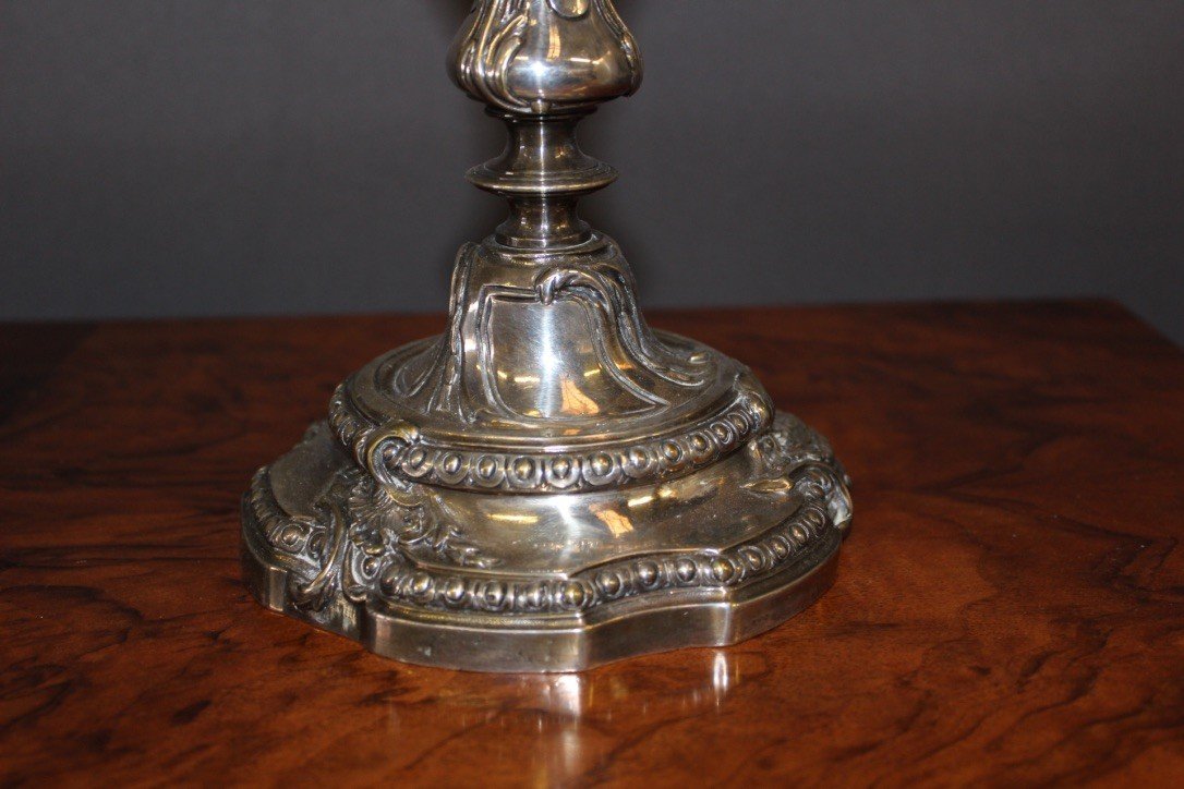 Pair Of Louis XV Style Candlesticks In Silver Bronze XIX-photo-4