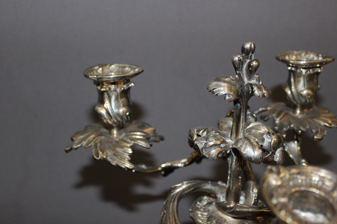 Paire De Bougeoirs De Style Louis XV En Bronze Argenté XIX-photo-2