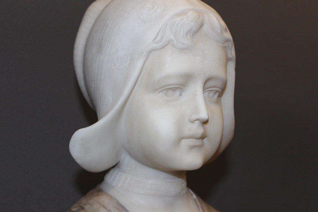 Buste En Albâtre Et Marbre Figurant Une Hollandaise Vers 1900-photo-8