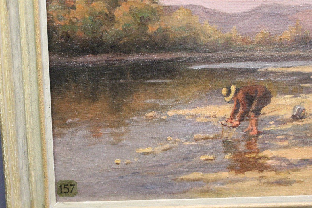 Huile sur toile  La Pêche Aux Coquillages Par Dubiez-photo-4