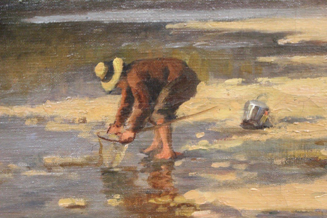 Huile sur toile  La Pêche Aux Coquillages Par Dubiez-photo-5