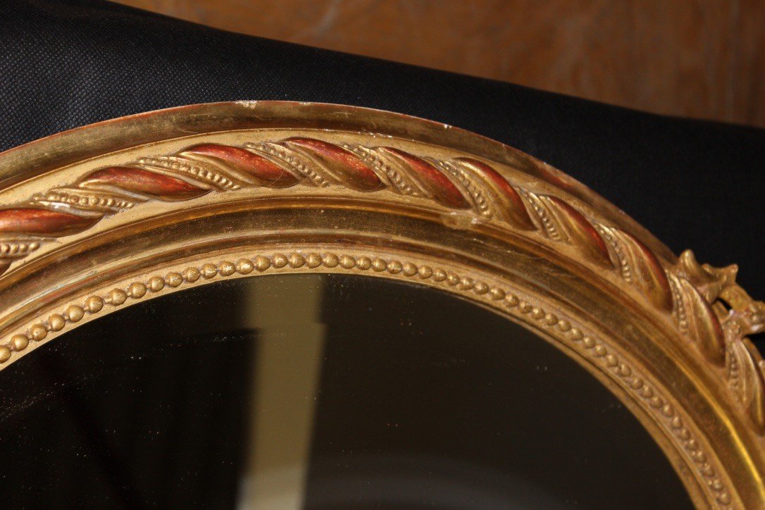 Oval Mirror In Golden Stucco Around 1880-photo-6