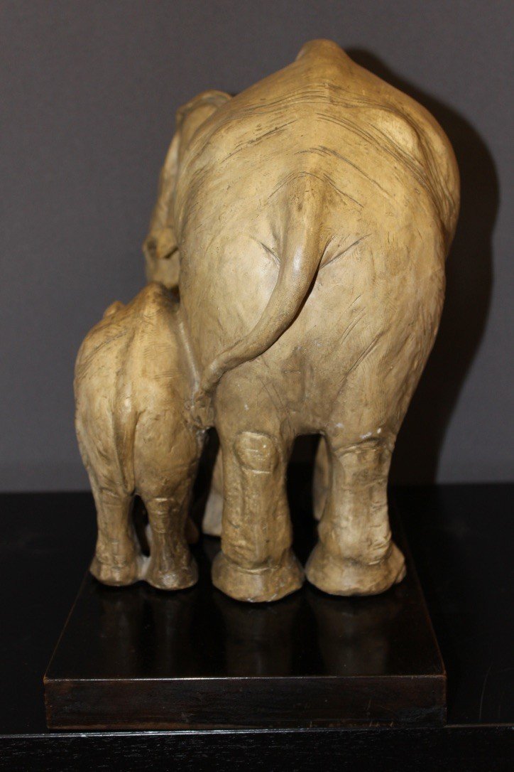 Groupe d'éléphants En Terre Cuite Par Guido Cacciapuotti Vers 1930-photo-3
