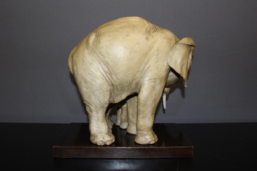 Groupe d'éléphants En Terre Cuite Par Guido Cacciapuotti Vers 1930-photo-4