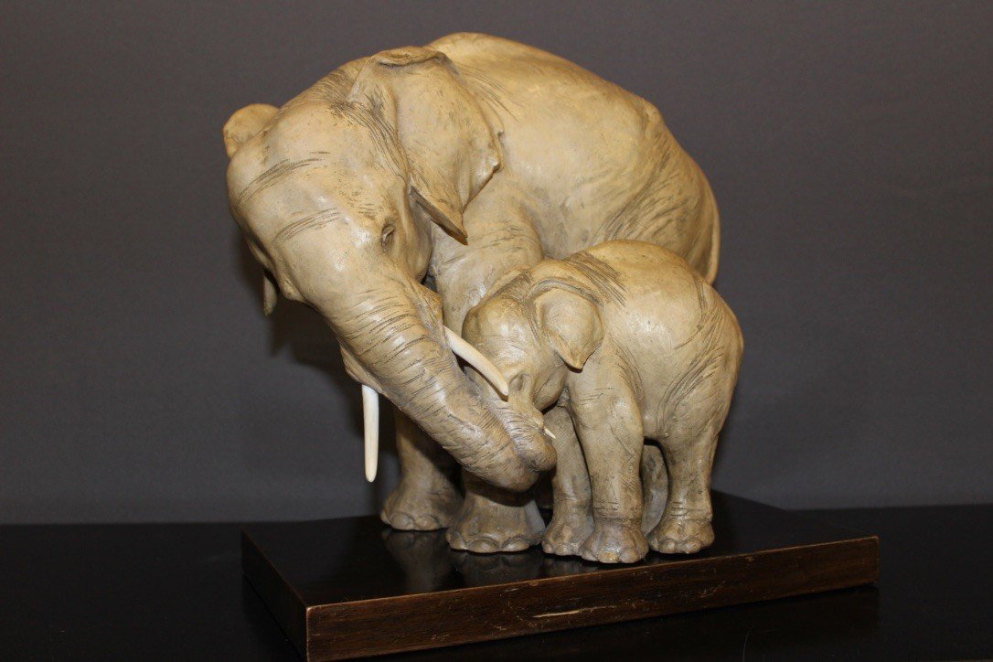 Groupe d'éléphants En Terre Cuite Par Guido Cacciapuotti Vers 1930-photo-3