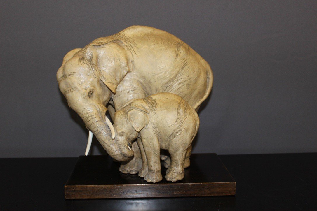 Groupe d'éléphants En Terre Cuite Par Guido Cacciapuotti Vers 1930-photo-5
