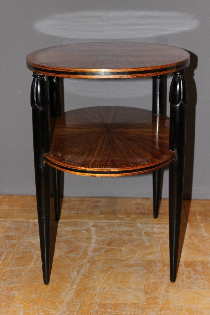 Art Deco Period Pedestal Table In Rosewood And Black Lacquer Around 1925-photo-2