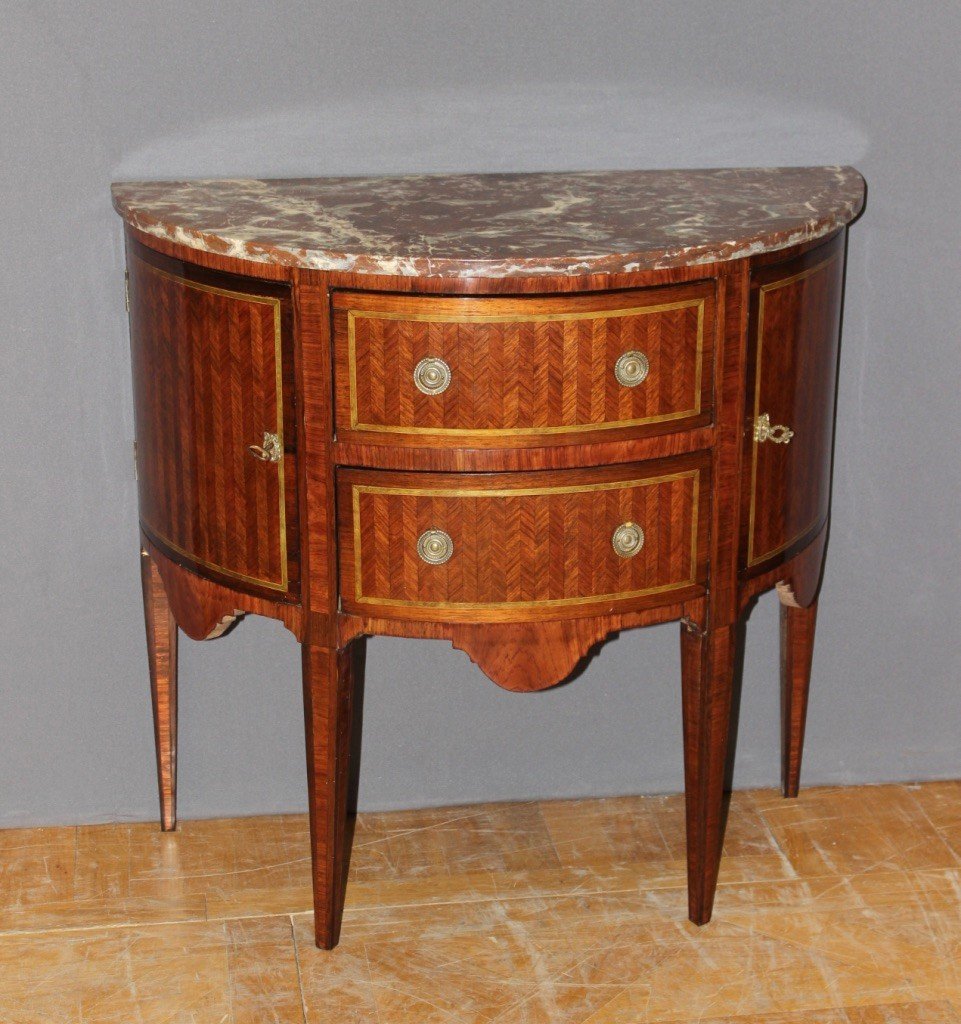 Commode Demi Lune En Marqueterie De Style Louis XVI Fin XIX-photo-1