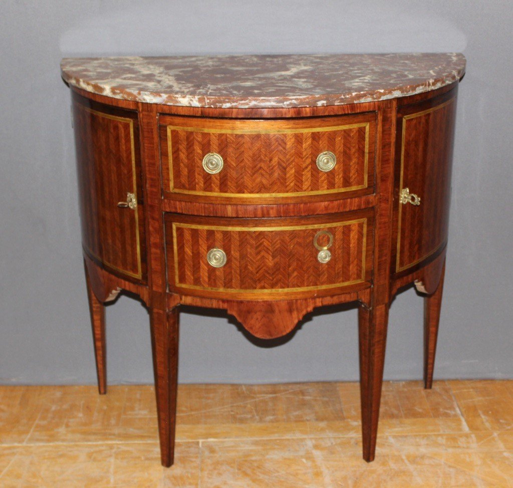 Louis XVI Style Marquetry Commode Half Moon End XIX-photo-6