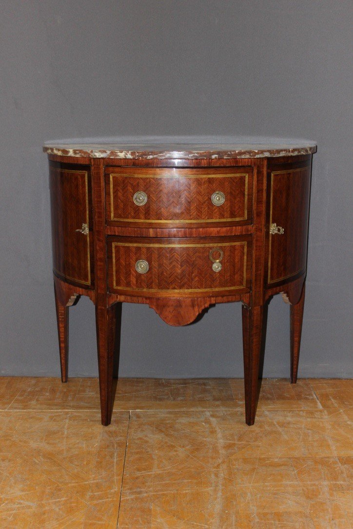 Louis XVI Style Marquetry Commode Half Moon End XIX-photo-8