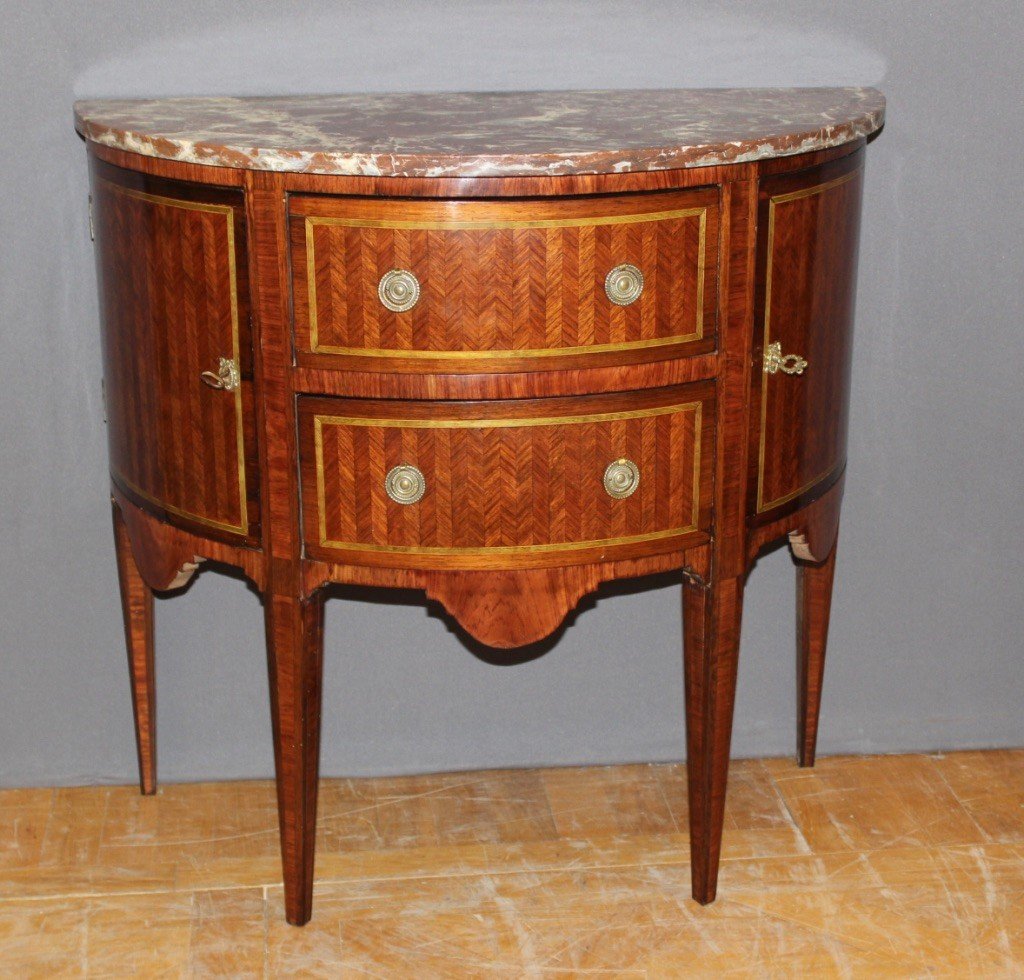 Commode Demi Lune En Marqueterie De Style Louis XVI Fin XIX