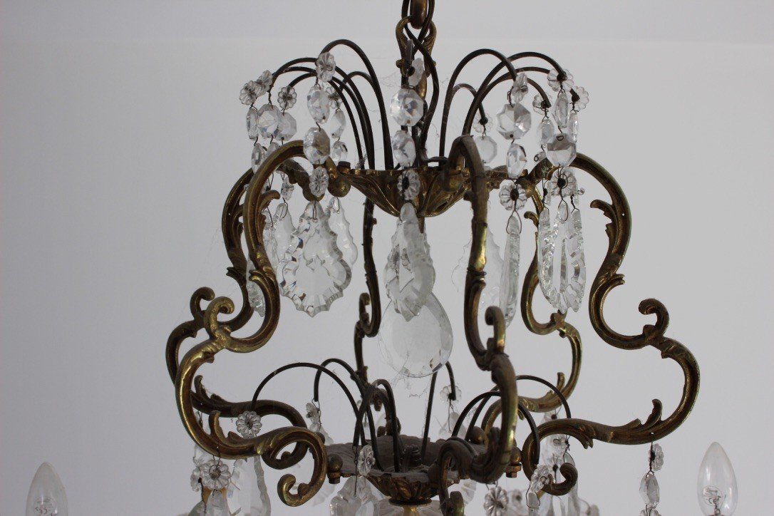 Lustre à Pampilles et Bronze , Coupe en Cristal  Style Louis XV -photo-2