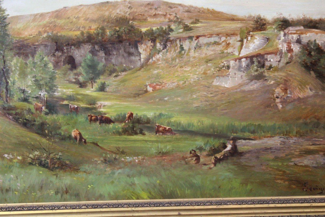 Oil On Canvas Alpine Landscape By Levigne XIX-photo-3
