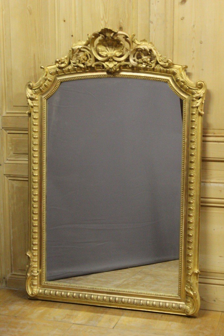 Miroir De Style Louis XV En Bois Et Stuc Doré XIX