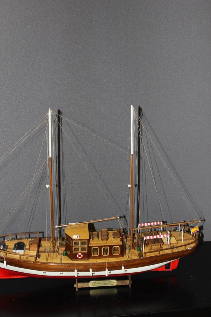 Maquette En Bois De Bateau De Croisière à Voile Vers 1970-photo-4