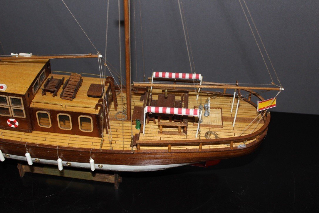 Maquette En Bois De Bateau De Croisière à Voile Vers 1970-photo-2