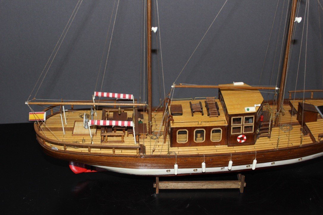 Maquette En Bois De Bateau De Croisière à Voile Vers 1970-photo-7