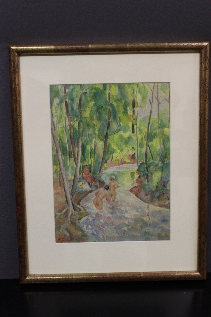 Aquarelle Femme à La Rivière Par Miron Duda-photo-2