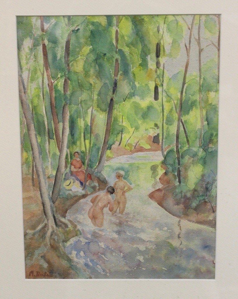 Watercolor Woman In The River By Miron Duda
