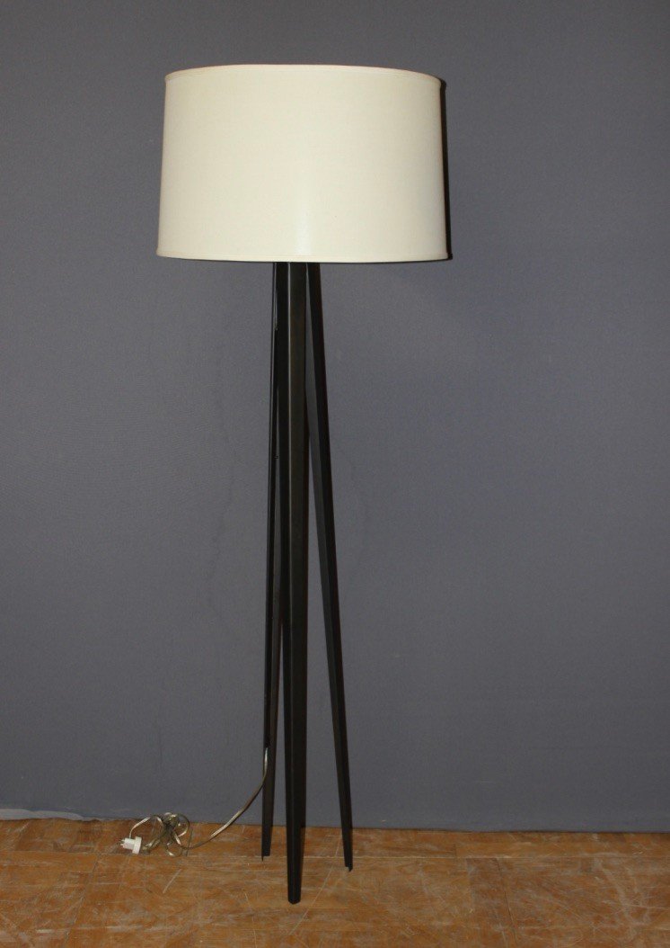 Floor Lamp In Black Lacquered Steel Circa 1980